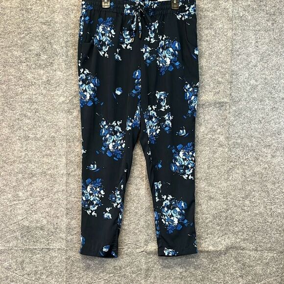 NWT COLDWATER CREEK Pants Womens Large Navy Floral Ankle Natural Fit Drawstring - Picture 2 of 15